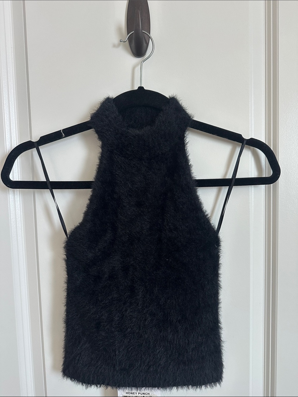 Honey Punch Black Fuzzy Halter Tank Top